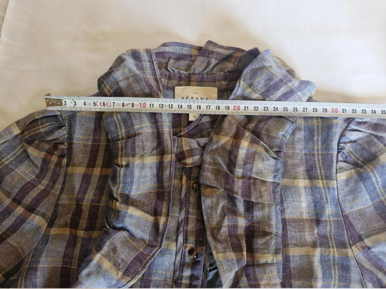 Long sleeve blouse for women - Lilac purple plaid - Size 34 – photo 9